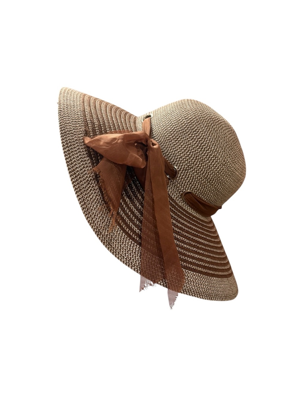 Women’s Wide Brim Straw Sun Hat with Ribbon - Brown
